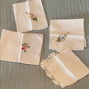 Vintage Floral Embroidered Handkerchief Set